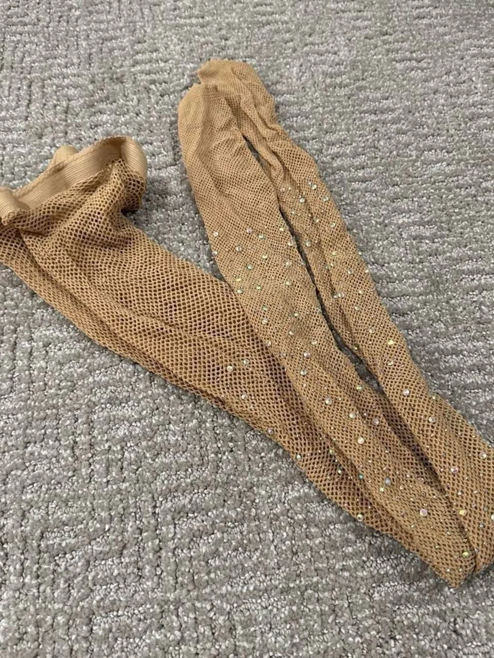 Rhinestone Mesh Tights - Nude